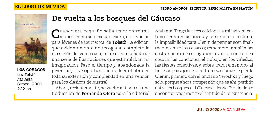 Pedro Amorós recomienda a Tolstòi. Revista Vida Nueva Pedro Amorós recomienda a Tolstòi. Revista Vida Nueva